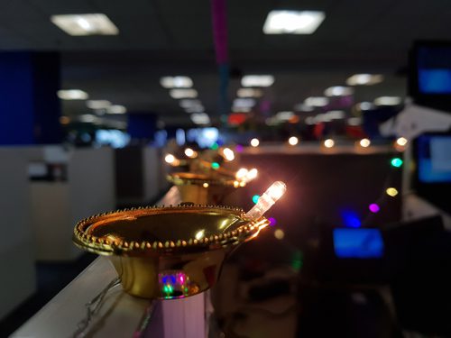 Diwali,Celebration,At,Office.,Light,Festival,In,India,At,Office