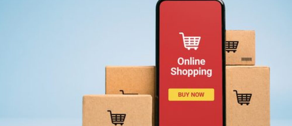 Concept,Online,Sopping.,Boxes,And,Shopping,Bag,With,Smartphone,Online