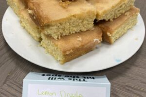 Lemon Drizzle cake for MacMillan Bake Sale at Blue Whale Media 2022